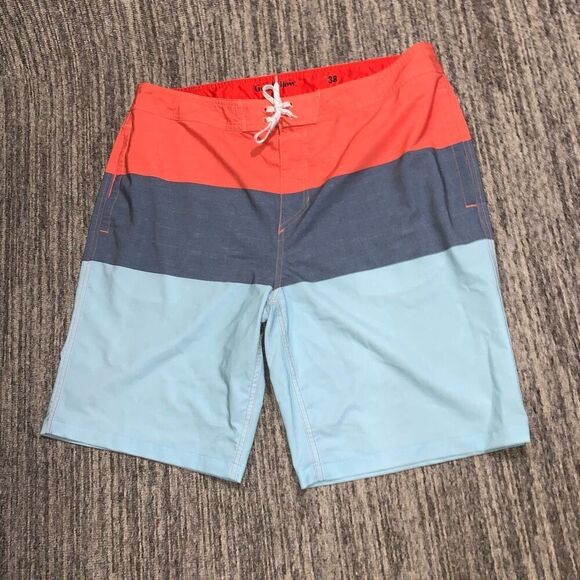 Goodfellow & Co Mens‎ 38 Swim Trunk Shorts Orange Blue Colorblock Drawstring - Picture 1 of 7